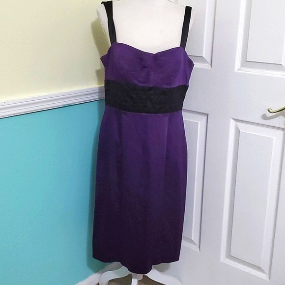 Democracy Dresses & Skirts - Democracy Purple & Black Pleated Waist Sheath Mini Dress 14 Party Wedding